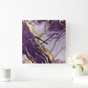 Girly Chic Minimalist Scandinavian Purple Marble Square Wall Clock