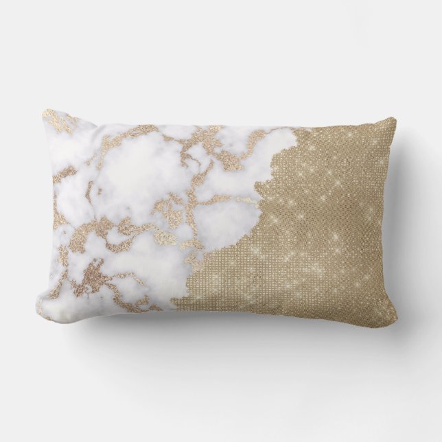 Girly Chic Modern Glam Gold Glitter Marble Pattern Lumbar Cushion (Front)