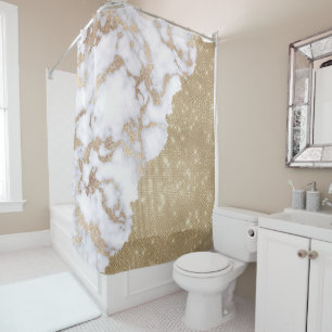 Girly Chic Modern Glam Gold Glitter Marble Pattern Shower Curtain