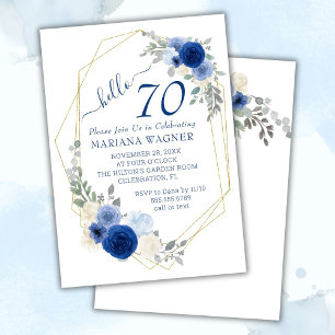 Girly Chic Navy Blue Floral 70th Birthday Invitation