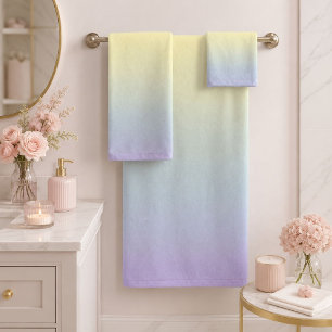 girly chic Ombre pink purple  pastel rainbow Bath Towel Set
