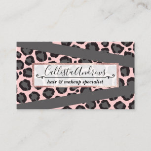 Girly Chic Pink Black Grey Leopard Cheetah Print Business Card