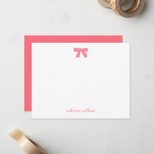 Girly Chic Pink Bow Custom Stationery Note Card 