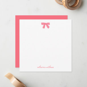 Girly Chic Pink Bow Custom Stationery Note Card