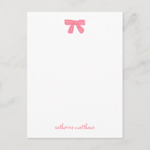 Girly Chic Pink Bow Custom Stationery Postcard
