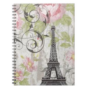 girly chic pink floral french country eiffel tower notebook