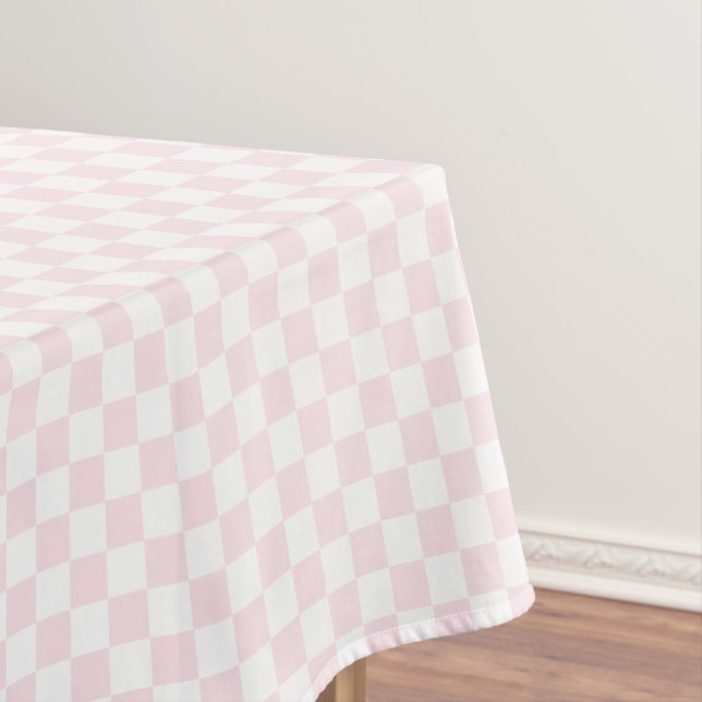 Girly Chic Pink White Chequered Pattern Home Decor Tablecloth (In Situ)