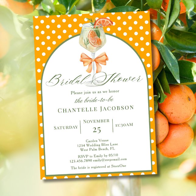 Girly Chic Polka Dots Orange Bubbly Bridal Shower  Invitation (Creator Uploaded)