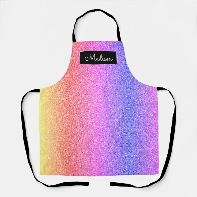 Girly Chic Rainbow Glitter Sparkle Personalized Apron (Front)