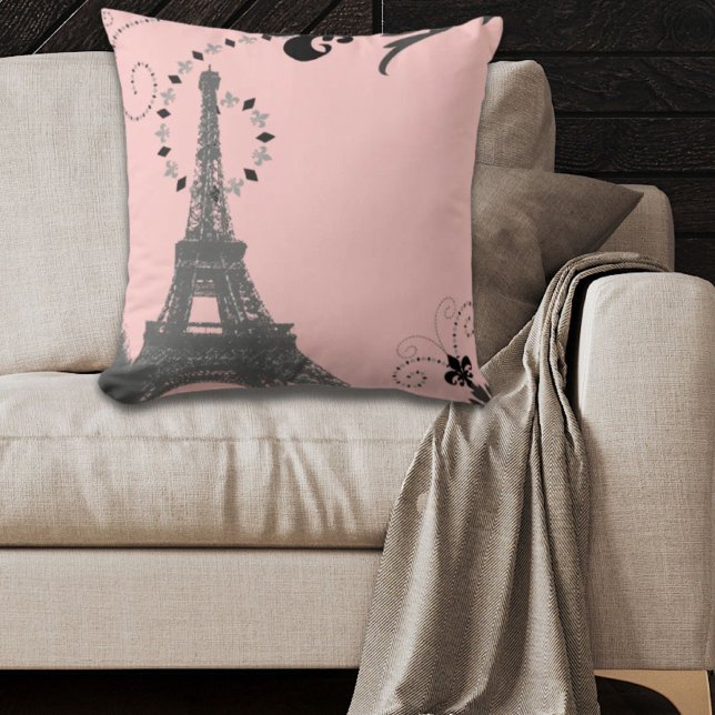 girly chic retro fashion paris eiffel tower cushion (girly chic retro fashion paris eiffel tower throw pillow)