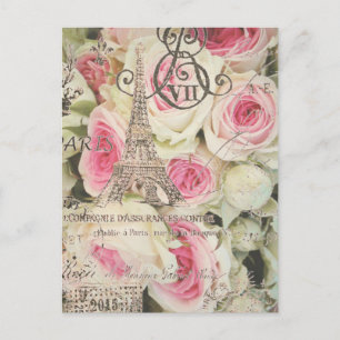 girly chic retro fashion paris eiffel tower postcard