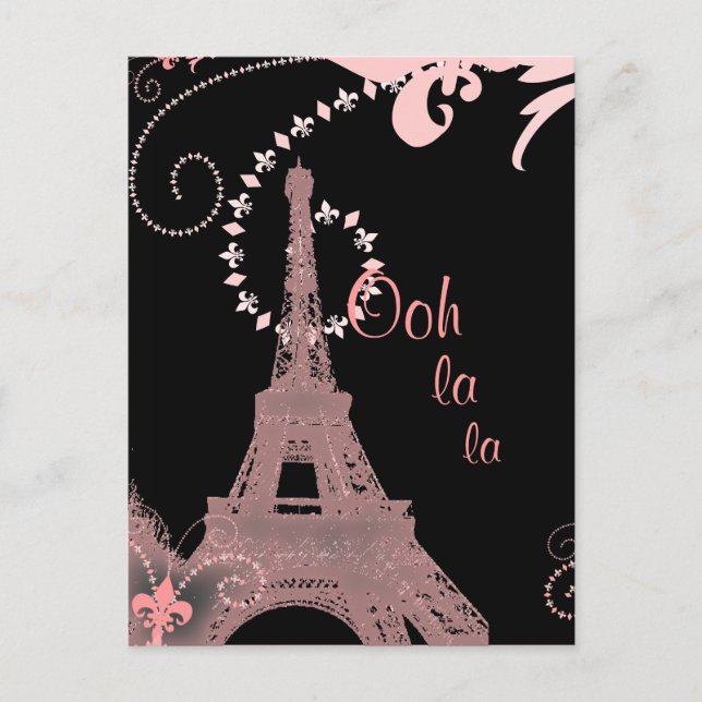 girly chic retro fashion paris eiffel tower postcard (Front)