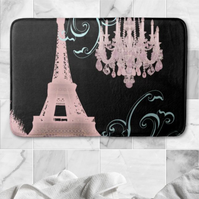 girly chic retro fashion pink paris eiffel tower bath mat (girly chic retro fashion pink paris eiffel tower bath mat)