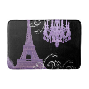 girly chic retro fashion purple paris eiffel tower bath mat