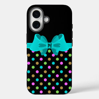 Girly Chic Retro Polka Dots Coquette Bow Monogram iPhone 16 Case