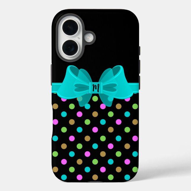 Girly Chic Retro Polka Dots Coquette Bow Monogram Case-Mate iPhone Case (Back)