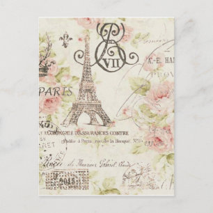 girly chic romantic floral paris eiffel tower postcard