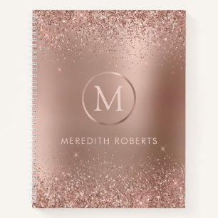 Girly Chic Rose Gold Glitter Metallic Monogram Notebook