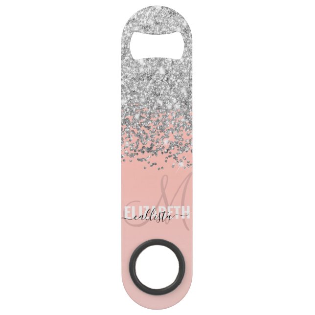 Girly Chic Silver Confetti Pink Gradient Monogram (Front)