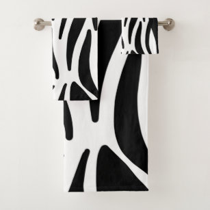 girly chic stylish black white zebra print bath towel set