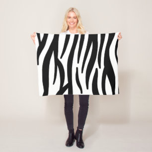 girly chic stylish black white zebra print fleece blanket