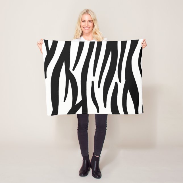 girly chic stylish black white zebra print fleece blanket (In Situ)
