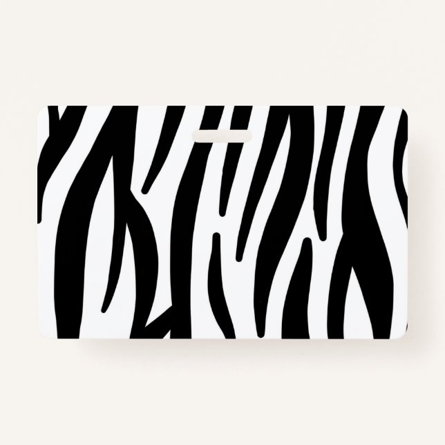 girly chic stylish black white zebra print ID badge (Front)