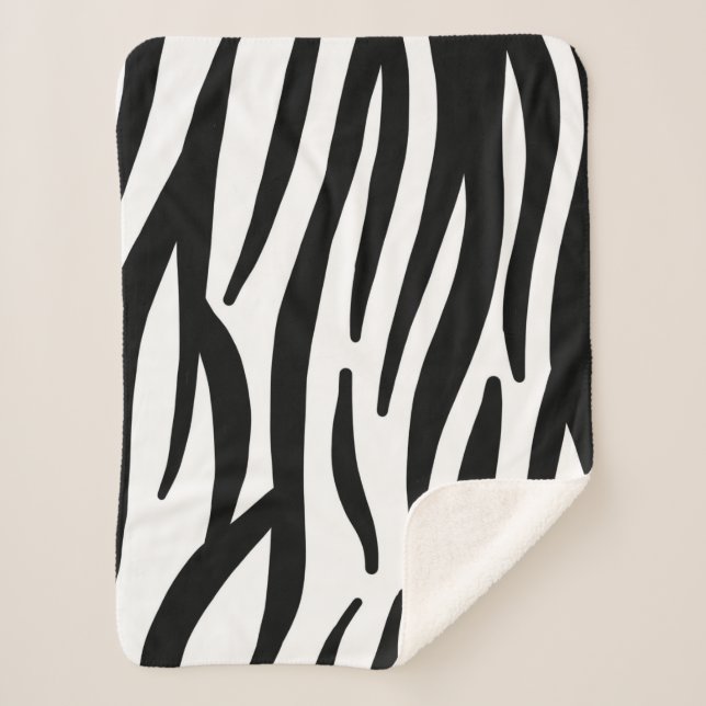 girly chic stylish black white zebra print sherpa blanket (Front)