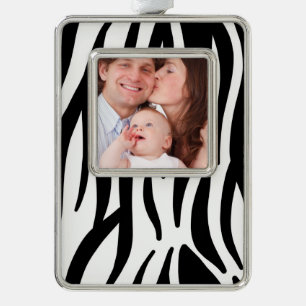 girly chic stylish black white zebra print silver plated framed ornament