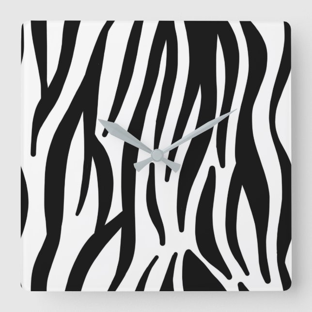 girly chic stylish black white zebra print square wall clock (Front)