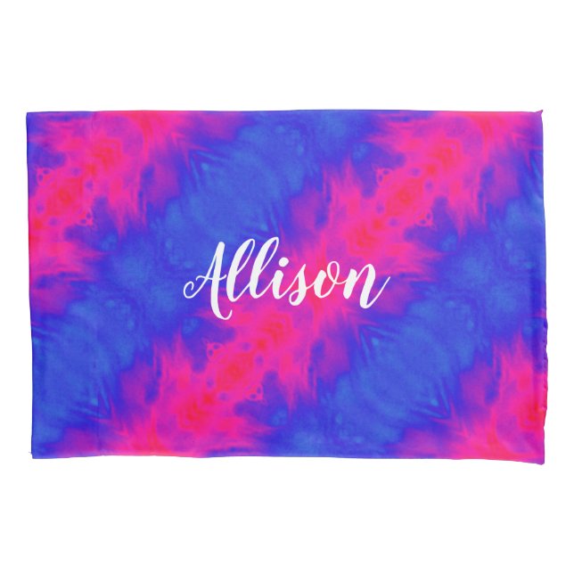 Girly Chic Tie Dye Pink Blue Personalized Pillowcase (Front)