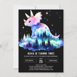 Girly Chic Triceratops Birthday Invitation