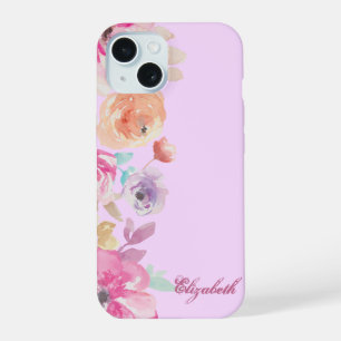 Girly Chic Watercolor Floral -Personalised iPhone 15 Case