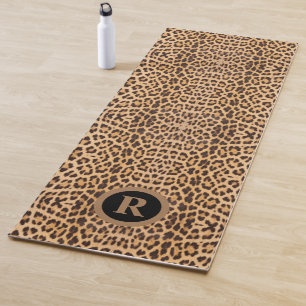 girly chic wild leopard print monogrammed yoga mat