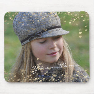 Girly Child Photo Golden Confetti Hearts Sweet Mouse Pad