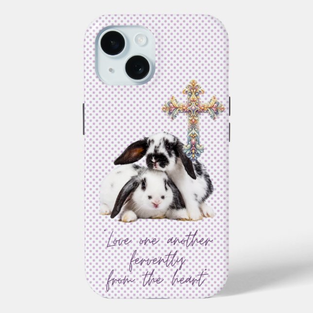 Girly Christian Grey Dot Rabbit Pastel Cross Case-Mate iPhone Case (Back)