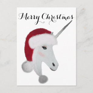 Girly Christmas Unicorn White Red Glam Girls Postcard