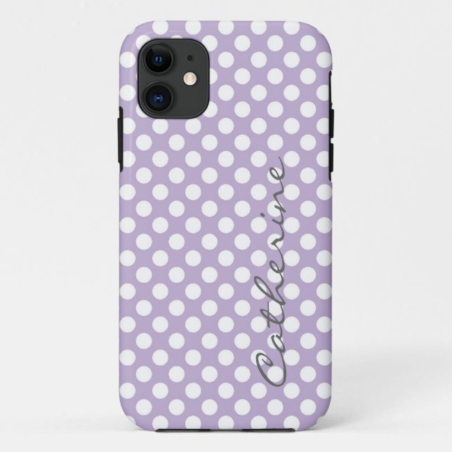 Girly, classic pastel purple polka dots custom Case-Mate iPhone case (Back)