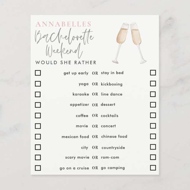 girly cocktail bachelorette would she rather game (Front)