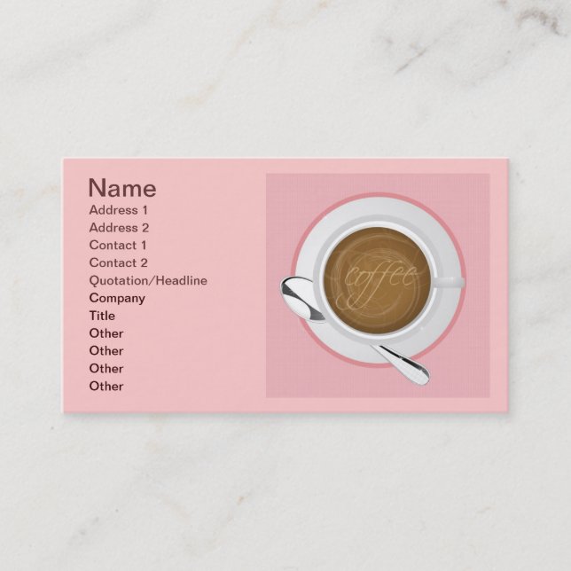 GIRLY COFFEE PINK CAFE HAPPY BEVERAGES GOOD MORNIN BUSINESS CARD (Front)