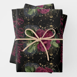 Girly collage – blood red roses  wrapping paper sheet