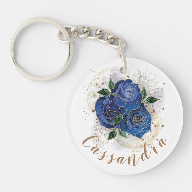 Girly collage - midnight blue custom  key ring (Front)