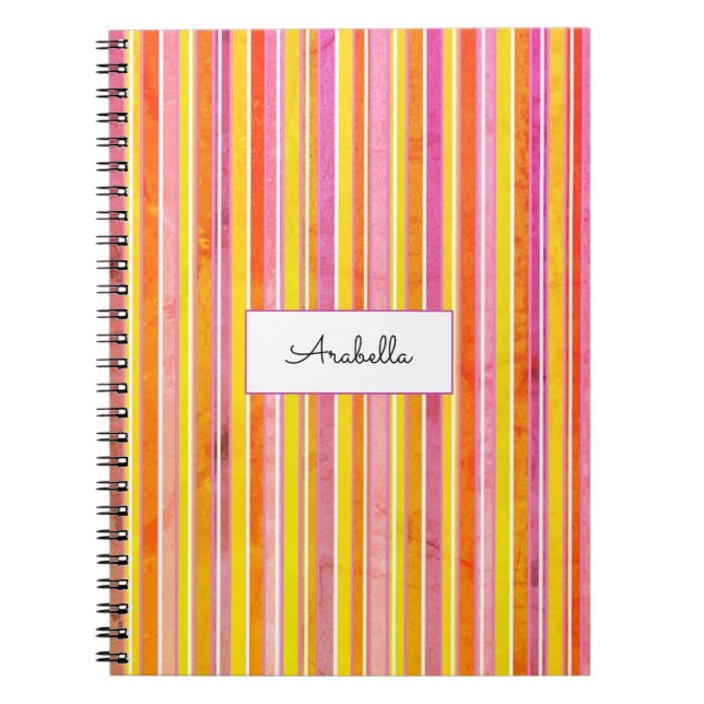 Girly Colored Stripes Name Notebook (Front)