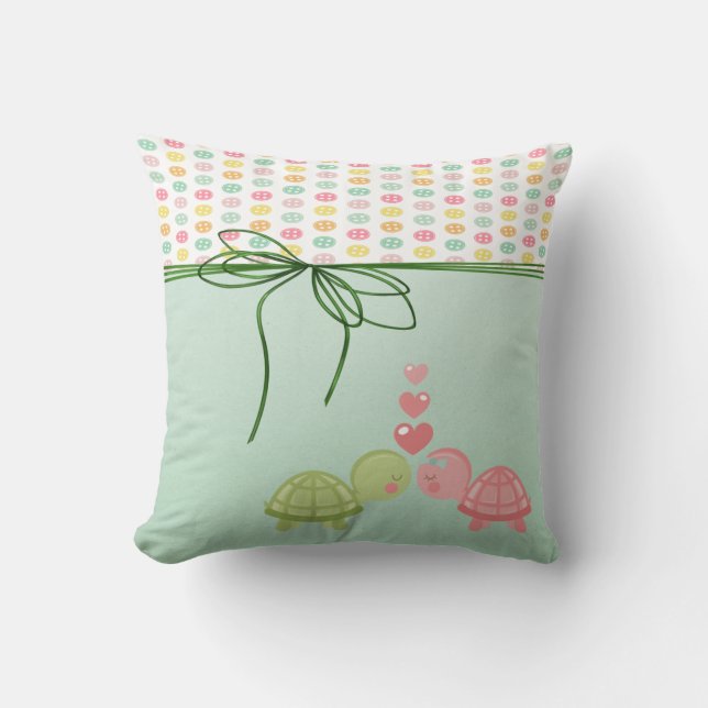 Girly Colourful Buttons,Turtles In Love Cushion (Front)