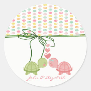 Girly Colourful Buttons,Turtles In Love-Personalis Classic Round Sticker