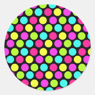Girly Colourful Fun Neon Polka Dots Pattern Classic Round Sticker