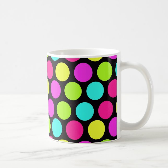 Girly Colourful Fun Neon Polka Dots Pattern Coffee Mug (Right)