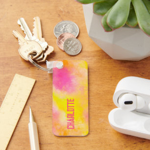 Girly Colourful Gradient Luminous Joy + Name Key Ring