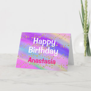 Girly Colourful Happy Birthday Unicorn Gold Glitte Card