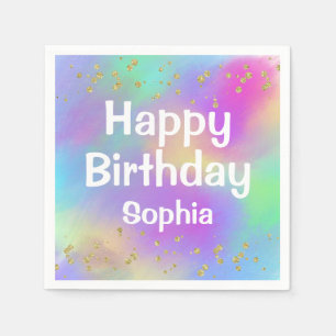 Girly Colourful Happy Birthday Unicorn Gold Glitte Napkin
